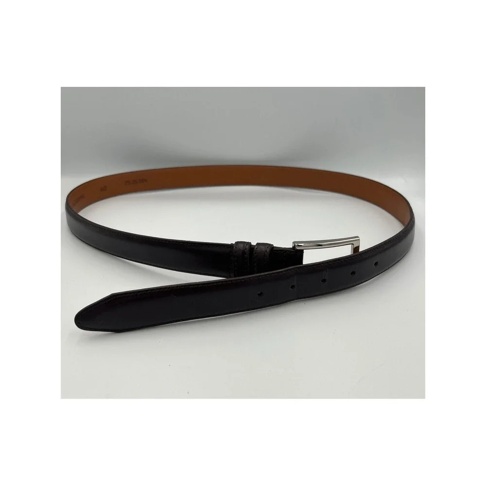 Johnston & Murphy Mens Dark Mahogany Leather Dress Belt 40 Brown 75-26384 Silver